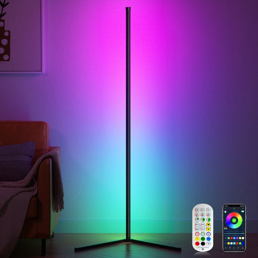 Smart RGB LED Corner Floor Lamp - 16 Million Colors, Music Sync, App & Remote Control, Perfect for Bedroom, Living Room & Gaming Room with Timing & Schedule Features